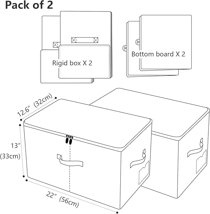 Pack of 2, Folding Clothing Wardrobe Storage Bins with Dust-proof Lid, Large 60L Storage Baskets for Bedroom Closet, Wardrobe Organizer, Such as Sweaters, Down Jackets, Blankets, Black Gray