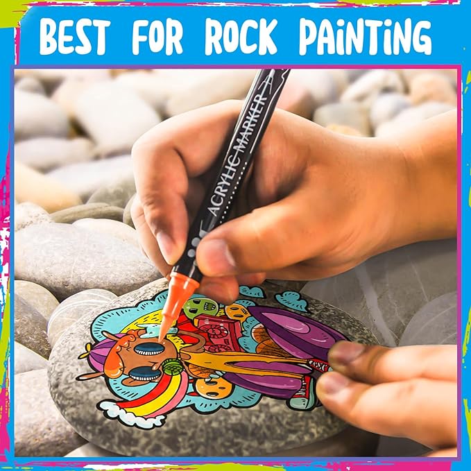 30 Colors Dual Tip Acrylic Paint Markers,Fine Tip and Brush Tip Permanent Acrylic Paint Pens For Rock Painting, Canvas, Wood, Glass, Ceramic, Fabric, Plastic, Egg, Scrapbook,Art Painting Supplies Kit