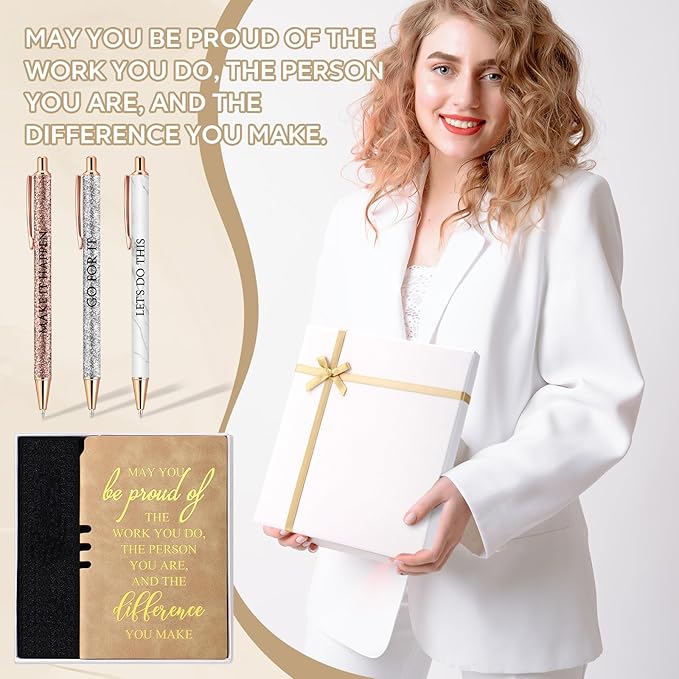 5 Pcs Employee Appreciation Gift Christmas Leather Journal Notebook 3 Ballpoint Pens with Box Thank You for Nurse Medical Assistant Coworker Teacher Social Worker Vet Tech Volunteer(Khaki)