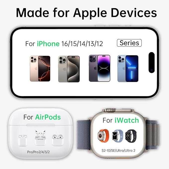 2025 3 in 1 Charging Station Fast Charging for iPhone,Wireless Charger for iPhone 17 16e 16 15 14 13 12 11 X Pro Max & Apple Watch - Wireless Charging Station for AirPods 4 3 2 Pro