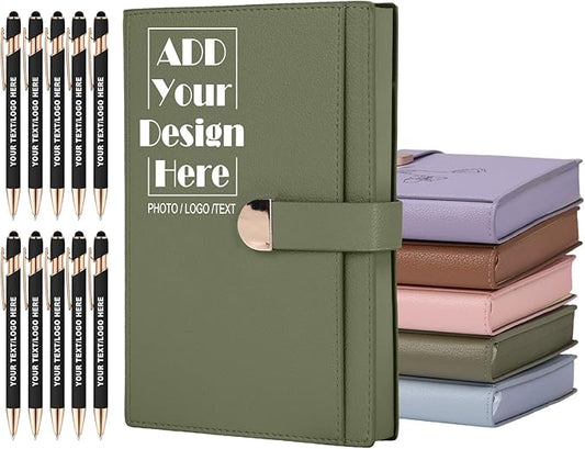 ENOMY Personalized Notebook Journal & 10 PC Pens Gift Set A5 Hardcover Notebook 300 Pages Thick Lined Journal for Men Women Custom Notebooks for Work College Travel Writing, Green