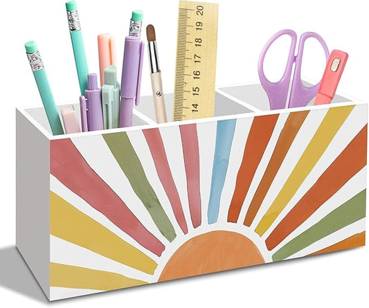 Boho Sun Pen Pencil Holder for Desk, Boho Sunshine Office Desk Accessories, Bohemian Toothbrush Holders Organizer for Office Classroom Bathroom