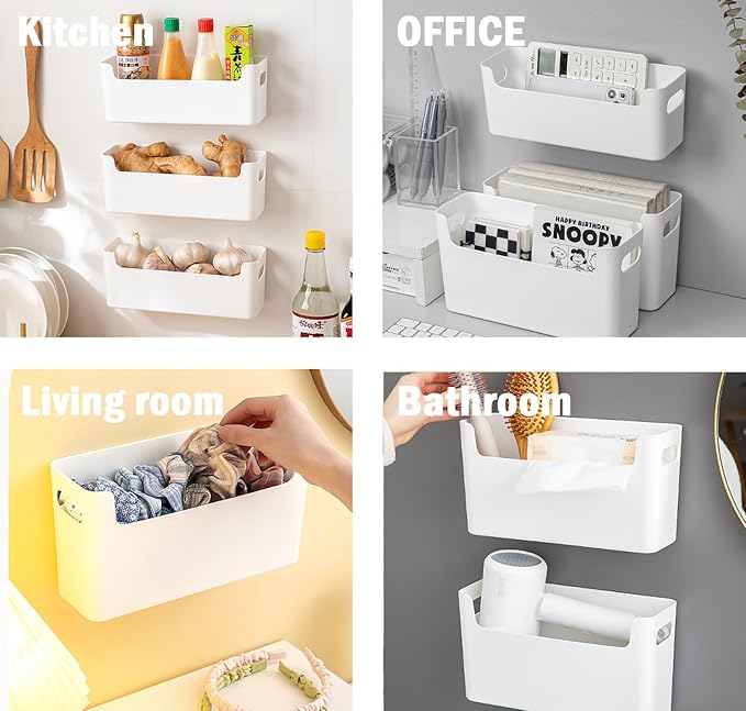 2 Pack Cabinet Organizer Storage, Adhesive Over Cabinet Door Organizer, No Drilling Space Saver Plastic Storage Containers Multi-Use for Kitchen Bathroom Office Bedroom, White
