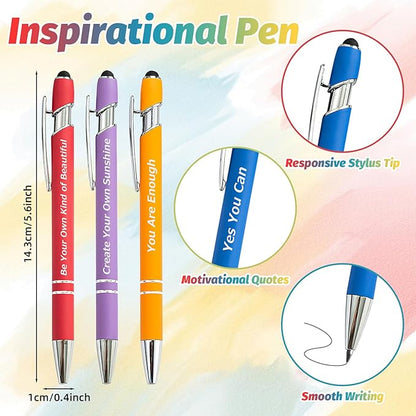 40 Piece Inspirational Pens Kit with Stylus Tip & Sayings – 20 Motivational Pen + 20 Individual Bags – Uplifting Quote & Positive Ideas – For Teachers, Office, School, Meetings, Team Events