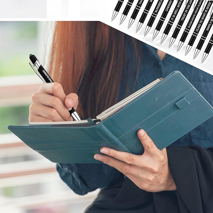 Zonon 12 Pcs Inspirational Pens Bulk Funny Ballpoint Pen with Stylus Tip Motivational Gifts for Christmas Teacher Coworkers Nurse School Office Supplies(Black,Bible Style)