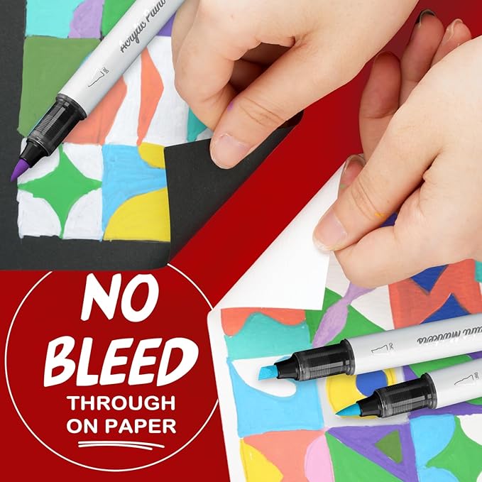 SFAIH Christms Gifts Acrylic Paint Markers, 48 Colors Dual Tips Acrylic Brush Markers With Chisel Tip, Automatic Ink Control, Ultra-High Coverage, No Bleed Ink, Art Supplies for Rock, Canvas, Fabric