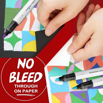 SFAIH Christms Gifts Acrylic Paint Markers, 48 Colors Dual Tips Acrylic Brush Markers With Chisel Tip, Automatic Ink Control, Ultra-High Coverage, No Bleed Ink, Art Supplies for Rock, Canvas, Fabric