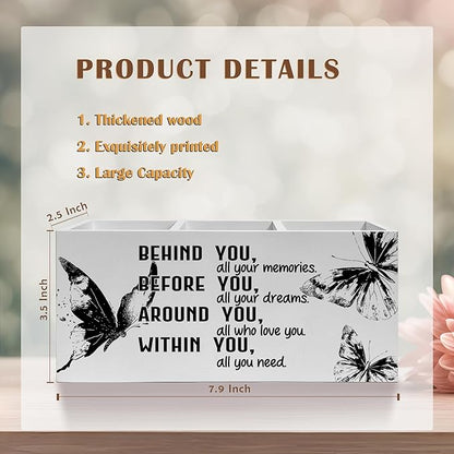 Retro Butterfly Graduation Pencil Pen Holder for Desk, Behind You All Your Memories Wooden Pencil Holder Organizer for Home Office Desk Accessories, Graduation Gifts for Her