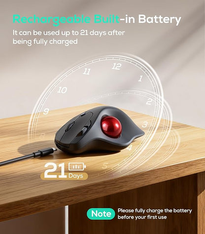 Nulea M511 Wireless Trackball Mouse, Rechargeable Ergonomic Thumb-Control Mouse with Tilt Stand, Smooth & Precision Tracking, 3 Device Connection (Bluetooth or USB Receiver), for PC/Mac/Laptop-Red