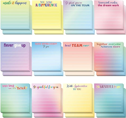 Yinder 24 Pcs Inspirational Sticky Notes Christmas Stocking Stuffers Motivational Sticky Notes Pad Employee Appreciation Gift Bulk for Teacher Nurse Coworker Office 3 x 3'' (Thankful,Classic Color)