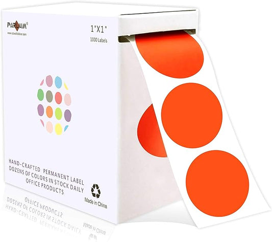 PARLAIM 1 Inch Round Permanent Adhesive Color-Code Dot Stickers,1000 per Roll dots Label Dispenser Box (Orange)