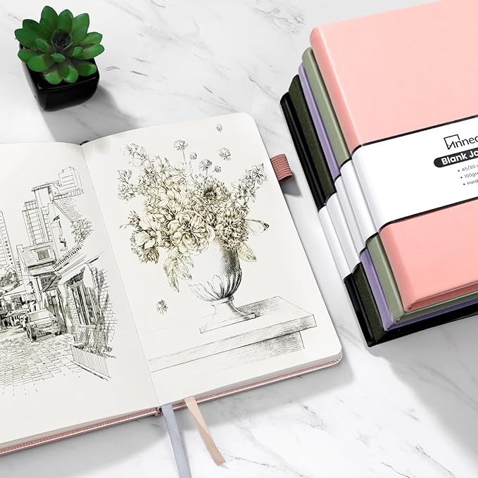 Annecy Blank Journal Notebook, Medium 5.5x 8.25, 160 Pages 100GSM Writing Paper, A5 Deep Green Faux Leather Cover with Pen Loop