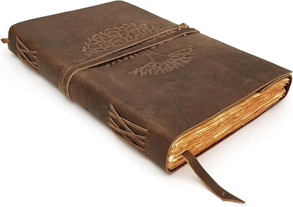 LUXEORIA Tree Of Life Leather Journal for Women and Men, Handcrafted Leather Journal for Writing Womens, Sketchbook, Travel Diary with Unlined Deckle Paper, Distressed Brown 8x13