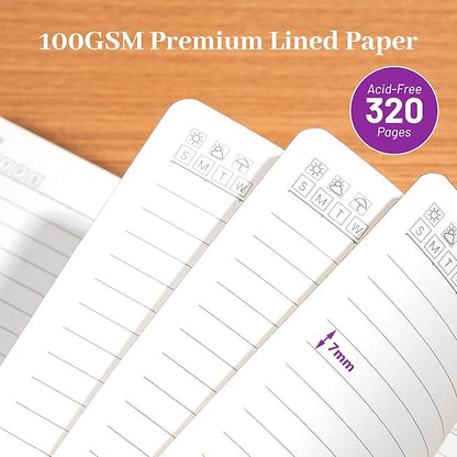 CAGIE Leather Lined Journal Notebook for Men & Women, Debossed Cross, 320 Pages 100 GSM Thick Paper, A5 Hardcover Journaling Notebooks for Writing, 5.7'' X 8.3'' Diary, Purple