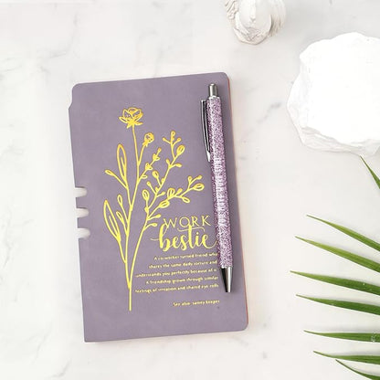 5 Pcs Work Besties Gifts for Women Set Leather Journal Ballpoint Pens with Box Thank You Appreciation Gift for Thanksgiving Christmas Birthday Work Bestie Gifts Coworker Friend (Purple)