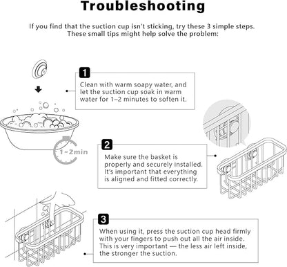 SunnyPoint NeverRust Deluxe Kitchen & Bathroom Sink Sponge Holder Organizer with Adhesive Mount - Additional Suction Cup Included – Sponge & Brush NOT Included – 7.4 x 3.3 x 2.75 Inch