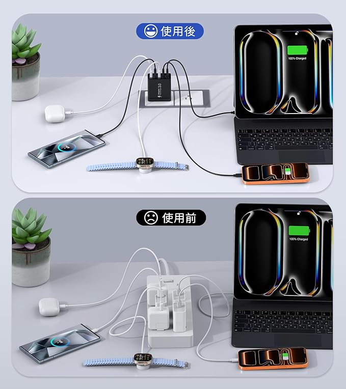 [2-Pack] USB C Wall Charger, 60W USB C Charger Block 5-Port PD Fast Charging Blocks,2USB C+3USB A Multiport Plug,Type C Power Adapter Brick Cube for iPhone 17/16/15/14/13/Pro,Samsung,for Switch（Black）