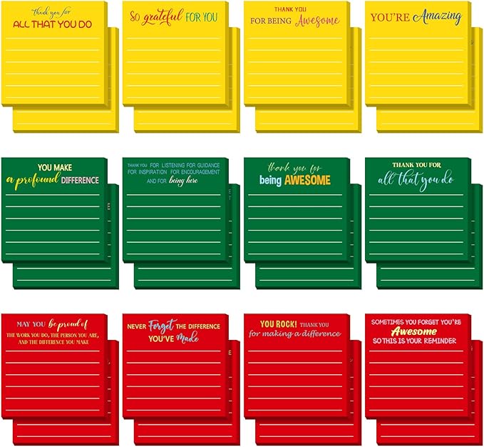 Yinder 24 Pcs Employee Appreciation Sticky Notes Xmas Gift Bulk Motivation Note Pads Mini Inspirational Note Gift for Teacher Nurse Staff Coworker Office Supply 3 x 3'' (Appreciation,Xmas)