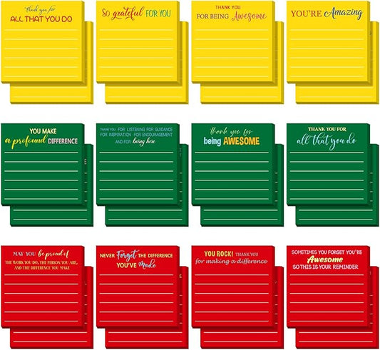 Yinder 24 Pcs Employee Appreciation Sticky Notes Xmas Gift Bulk Motivation Note Pads Mini Inspirational Note Gift for Teacher Nurse Staff Coworker Office Supply 3 x 3'' (Appreciation,Xmas)