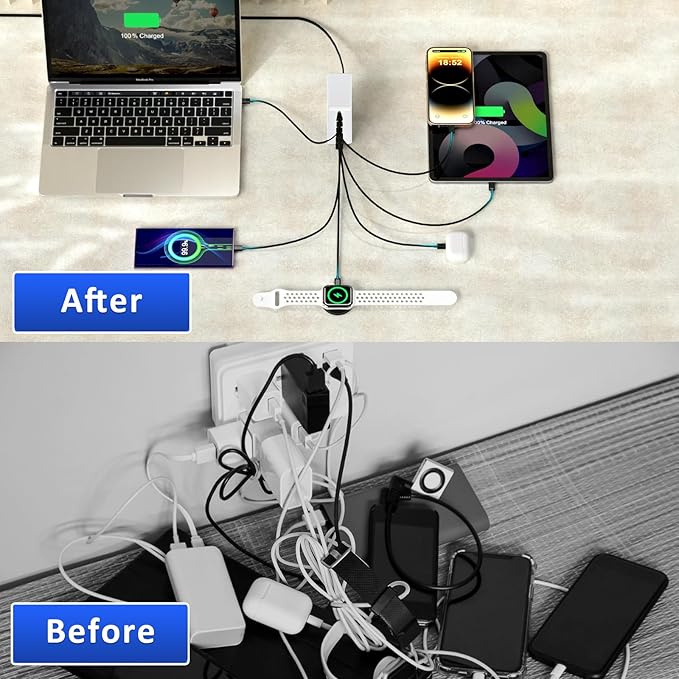 USB C Charger 200W USB C Charger Block, Upgraded GaN 7-Port Fast Charging Station Hub,PD 45W Laptop Charger Adapter, Compatible with MacBookAir/Pro, DELL, iPhone16/15, iPad, Steam (White)