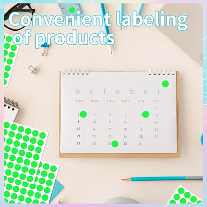 Dot Stickers - 1/2 Inch Fluorescent Green Circle Labels, 1400pcs Self-Adhesive Writable Color Coding Round Stickers for Office, Classroom, Garage Sale