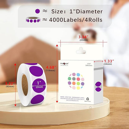 PARLAIM 4 Rolls 4000PCS 1 inch Round Color Coding Circle Dot Labels, Color- Coding Label Sticker for Home Office Classroom (Purple)