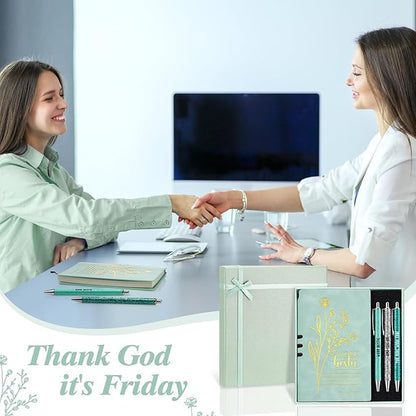 5 Pcs Work Besties Gifts for Women Set Leather Journal Ballpoint Pens with Box Thank You Appreciation Gift for Thanksgiving Christmas Birthday Work Bestie Gifts Coworker Friend (Green)