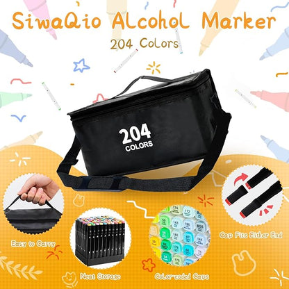 204 Colors Alcohol Markers with APP, Dual Tip Art Marker for Adults Coloring Books, Alcohol Based Ink Illustration Markers Set for Adult Artist Drawing Sketching Painting Lettering Cards