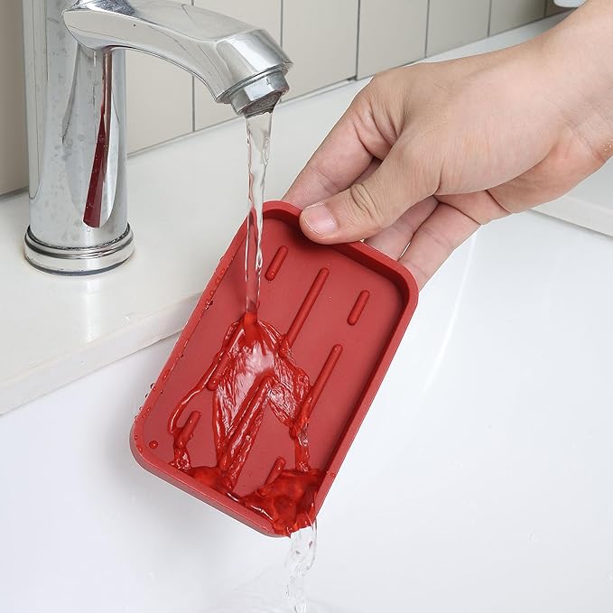 Silicone Kitchen Sink Organizer Tray for Multiple Usage,Easy Clean Sponges Holder for Kitchen Bathroom Counter or Sink,Dish Soap Dispenser,Scrubber,Bottle,Cup Red 4.9”x 3.2”