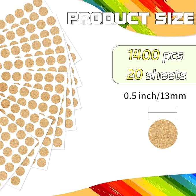 Starboling Kraft Paper Dot Stickers, Round Color Coding Labels, 1/2 Inch, 1400pcs
