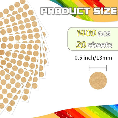Starboling Kraft Paper Dot Stickers, Round Color Coding Labels, 1/2 Inch, 1400pcs