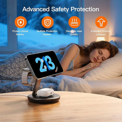 2025 Apple 5W Fast iWatch Charging,3 in 1 Charging Station for Apple Devices,Mag-Safe Charger Stand,Wireless Charger for iPhone 17/16/15/14/13/12 Series,& AirPods（Black）