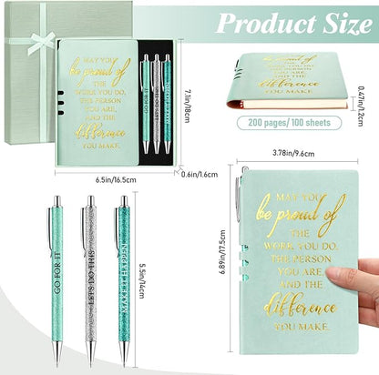 5 Pcs Employee Appreciation Gift Christmas Leather Journal Notebook 3 Ballpoint Pens with Box Thank You for Nurse Medical Assistant Coworker Teacher Social Worker Vet Tech Volunteer(Green)