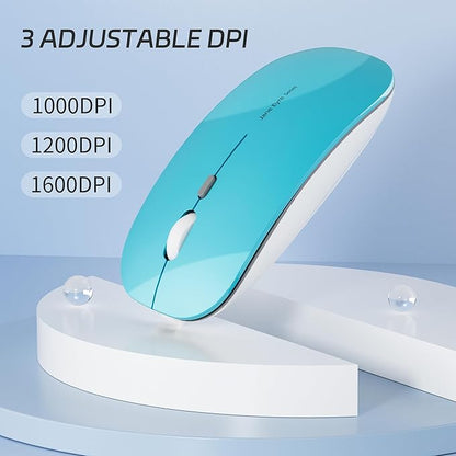 Uciefy Q5 Slim Rechargeable Wireless Mouse, 2.4G Optical Silent Ultra Thin Wireless Computer Mouse with USB Receiver and Type C Adapter, Compatible with PC, Laptop, Desktop (Blue)