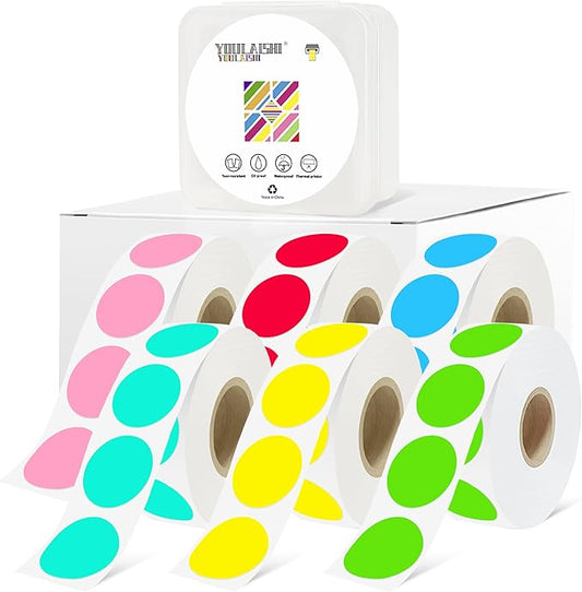 1 Inch Circle Dot Stickers 6000PCS Color Coding Thermal Labels Dots Writable Printable Small Round Stickers for Office, Classroom, Inventory, Garage, Organizing Storage, 6 Mixed Color