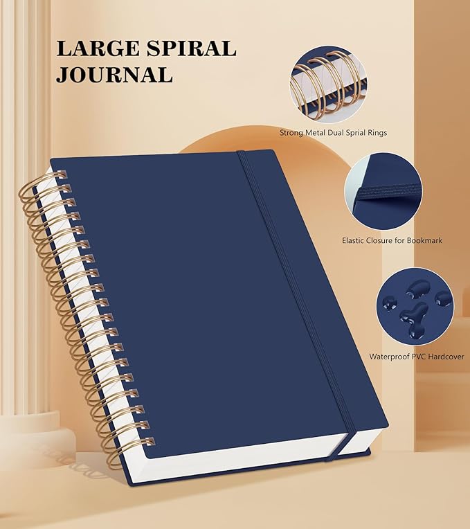 Spiral Notebook Journal, 360 Pages College Ruled Notebooks, Lined Thick Journals for Women Men,B5 Big Spiral Notebooks with 100GSM Paper, Spiral Bound Journal for Writing Work School Blue 7.6"×10"