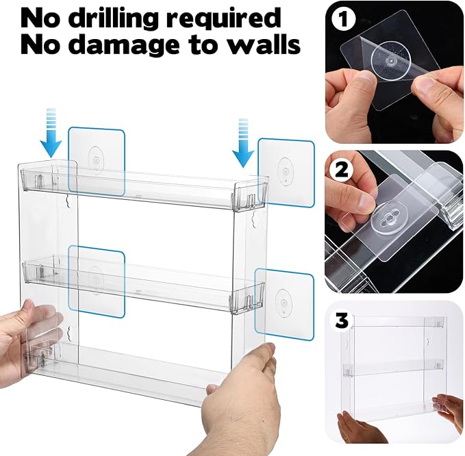 Spice Rack Wall Mount Clear Plastic Seasoning Organizer Condiment Bottles Storage Shelf Spice Rack Organizer for Kitchen Cabinet Doors Pantry RV Organization