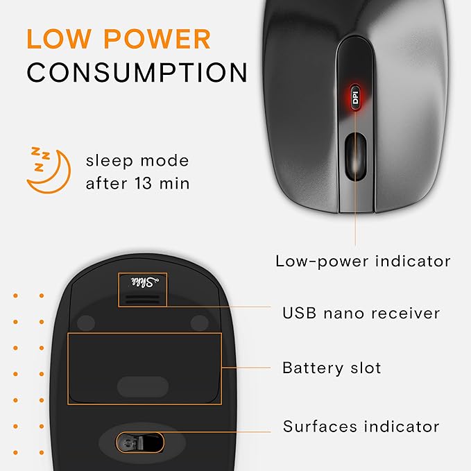 Silent Wireless Mouse for Laptop Small Compact Cordless Computer Mice with USB 2.4 GHz – Quiet Click, 3 DPI Levels, Travel Mouse – Portable for PC, Chromebook [Black]