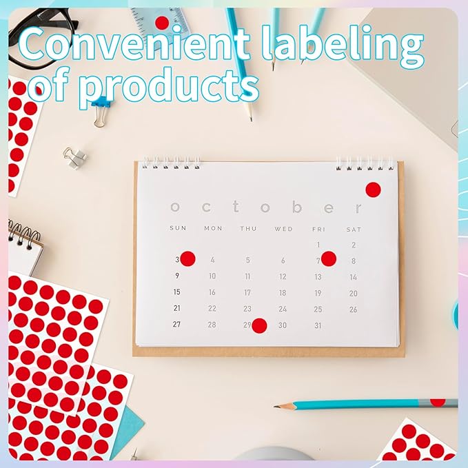 Starboling Dot Stickers - 1400pcs Self-Adhesive Writable Color Coding Labels, 1/2 Inch Red Circle Stickers for Office, Classroom, Garage Sale