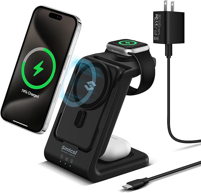 3 in 1 Wireless Charging Station: 10000mAh Removable Power Bank Charger Stand for Phone/Watch/Air Pods - Portable Magnetic Battery Pack for Air 17 16 15 14 13 12 Series