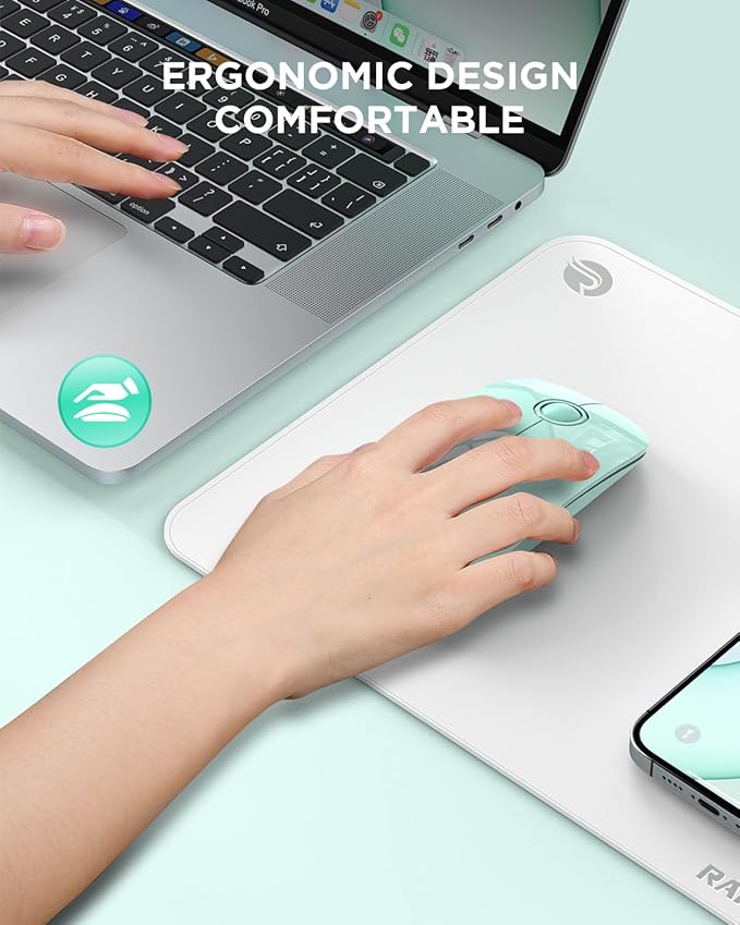 RAPIQUE R306 Wireless Mouse, Green, Bluetooth, USB, 480 hours battery life, 1600 DPI, Compatible with Windows, MacOS, Chromebook, Surface Pro, Laptops, PCs, and Computers