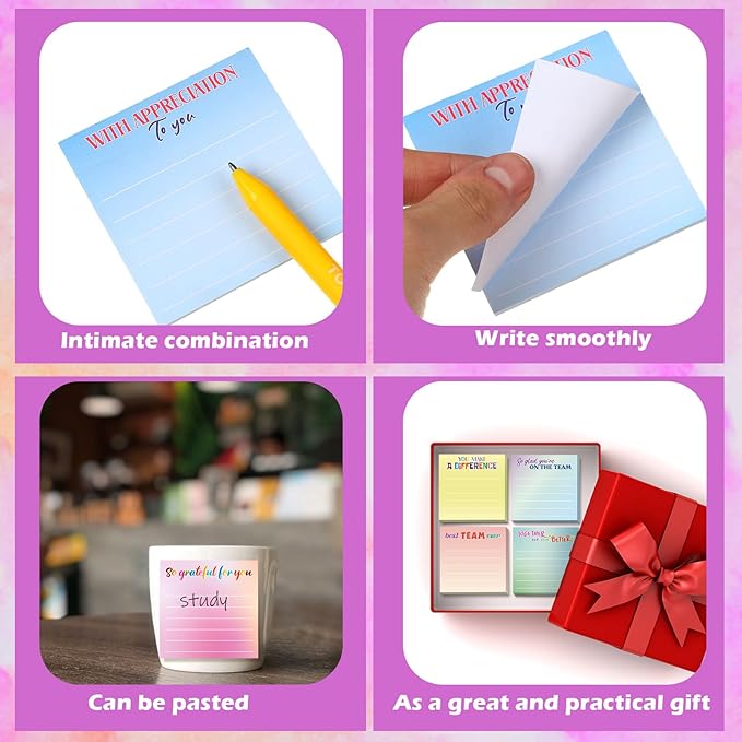 Yinder 24 Pcs Inspirational Sticky Notes Christmas Stocking Stuffers Motivational Sticky Notes Pad Employee Appreciation Gift Bulk for Teacher Nurse Coworker Office 3 x 3'' (Thankful,Classic Color)