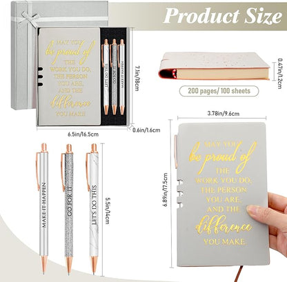 5 Pcs Employee Appreciation Gift Christmas Leather Journal Notebook 3 Ballpoint Pens with Box Thank You for Nurse Medical Assistant Coworker Teacher Social Worker Vet Tech Volunteer(Silver)