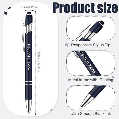 Zonon 12 Pcs Inspirational Pens Bulk Funny Ballpoint Pen with Stylus Tip Motivational Gifts for Christmas Teacher Coworkers Nurse School Office Supplies(Navy,Motivational Style)