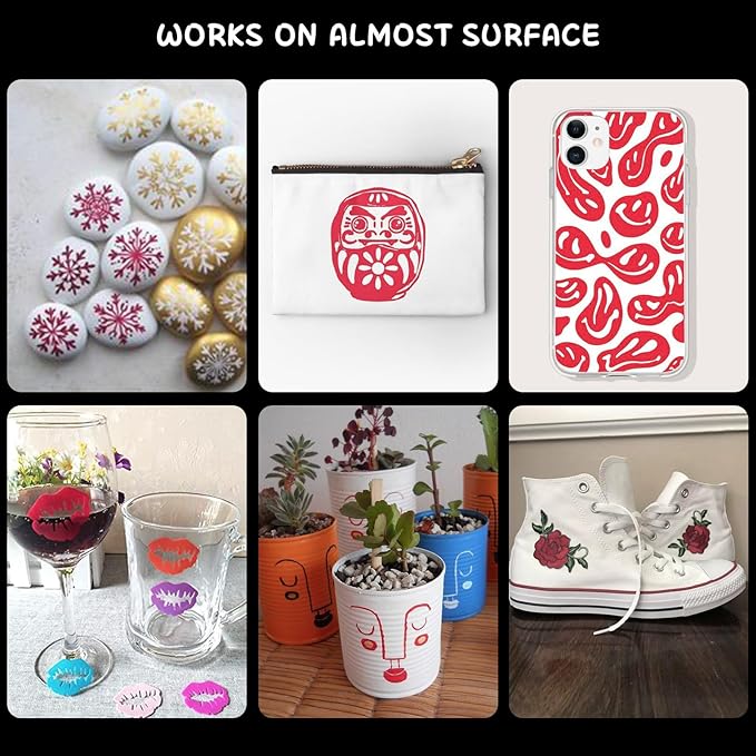 SFAIH Acrylic Red Paint Pens - 8 Pack 2-3MM Medium Tip & 0.7MM Extra Fine White Paint Marker for Rock Painting, Wood, Metal, Fabric, Canvas, Glass, Ceramic, Diy Crafts