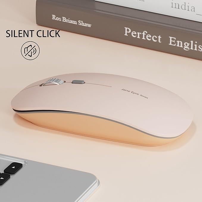Uciefy Q5 Slim Rechargeable Wireless Mouse, 2.4G Portable Optical Silent Ultra Thin Wireless Computer Mouse with USB Receiver and Type C Adapter, Compatible with PC, Laptop, Desktop - Light Pink