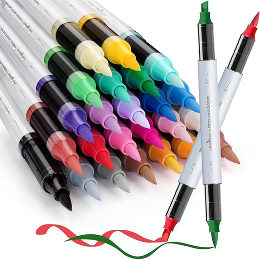 SFAIH Acrylic Paint Creative Markers, 24 Colors Dual Tips Drawing Markers, Ultra-High Coverage, No Bleed Water-Based Ink, Waterproof, Art Supplies for Paper, Fabric, Wood, Ceramic, Glass, Rock, Canvas