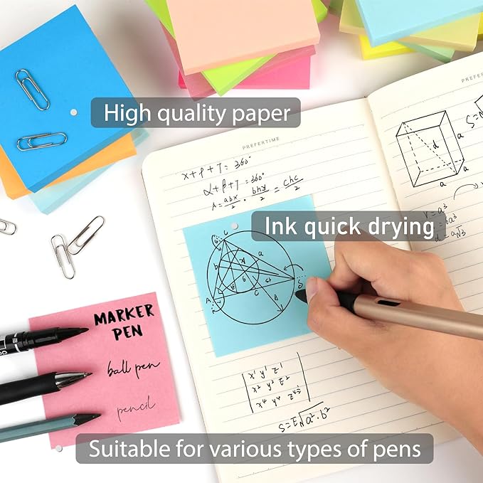 NESCCI Sticky Notes,10 Pads,3x3 Inches, Colorful Self-Stick Notes Pads, Office Supplies,Perfect for Office, Study, and Daily Life Organization,100 Sheets/pad