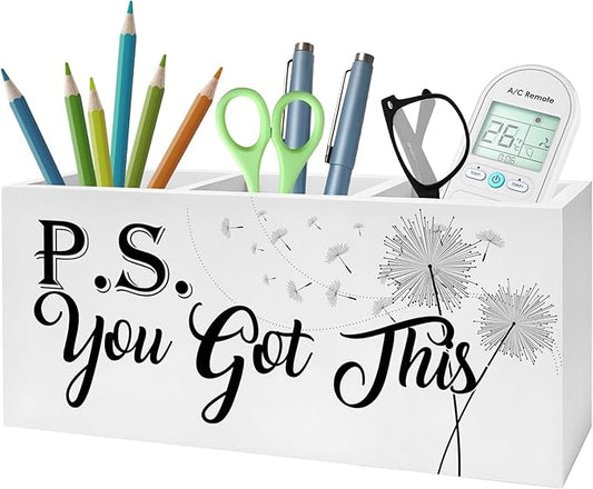 You Got This Inspirational Pencil Pen Holder for Desk, Dandelion Floral Motivational Wooden Pencil Holder Organizer for Home Office Desk Accessories, Encouragement Gifts for Women