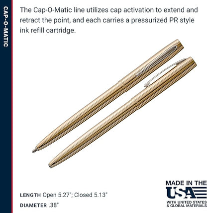 FISHER Space Pen Brass Alloy Cap-O-Matic Pen, Ballpoint, Polished Brass, Black Ink